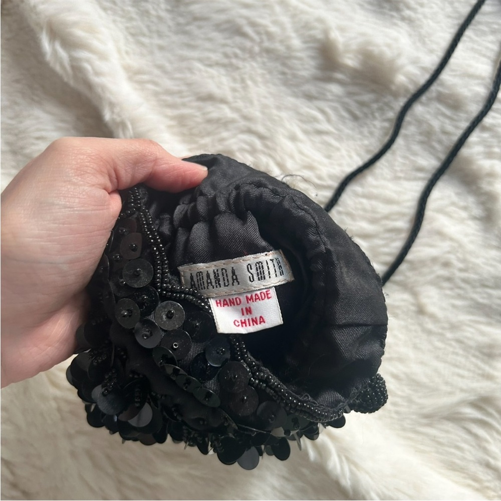 Y2k Black Sequin + Beaded Drawstring Mini Pouch T… - image 4